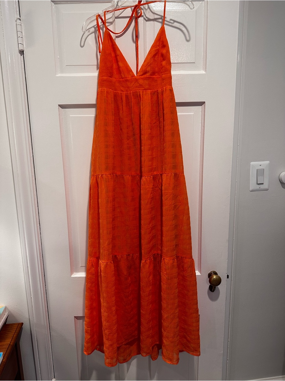 Aqua Orange V-Neck Tie-Shoulder Tiered Maxi Dress